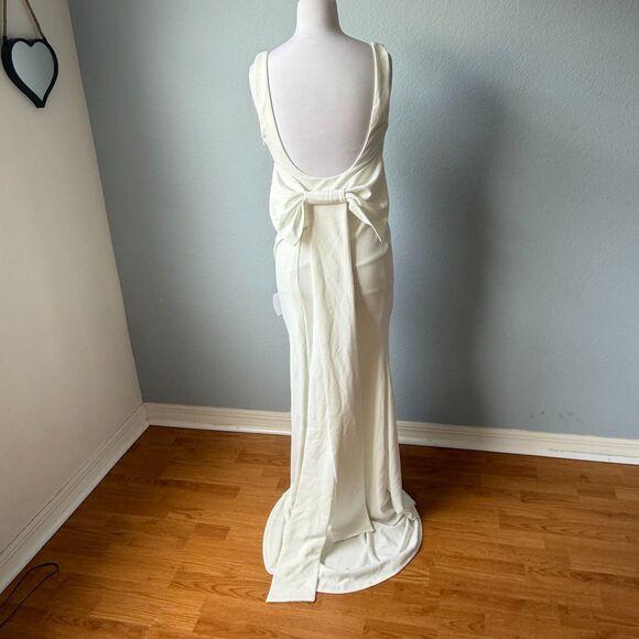 Lulus Loving Fate White Bow Square Neck Backless Maxi Dress Size Large - Picture 10 of 15